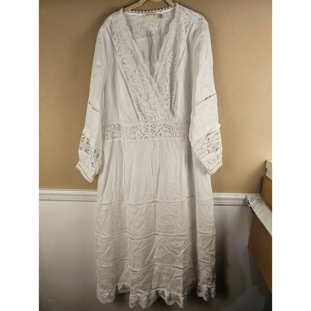 NWT Soft‎ Surroundings White Linen Lace Araminta Boho Tiered Maxi Dress 20W 20 W